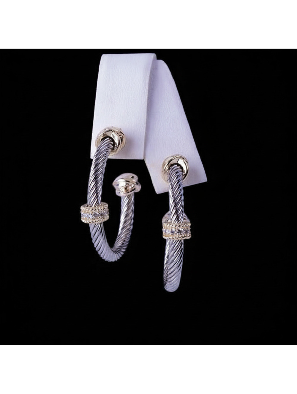 Silver Tone Cable Hoop Earrings with Gold Accents